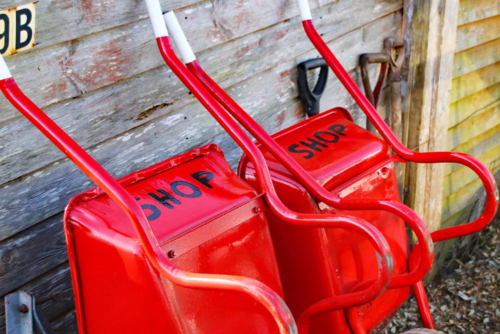 Wheelbarrows at the Milton allotment shop.