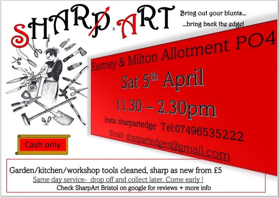 Tool sharpening service at Eastney and Milton allotments 5th April 2025